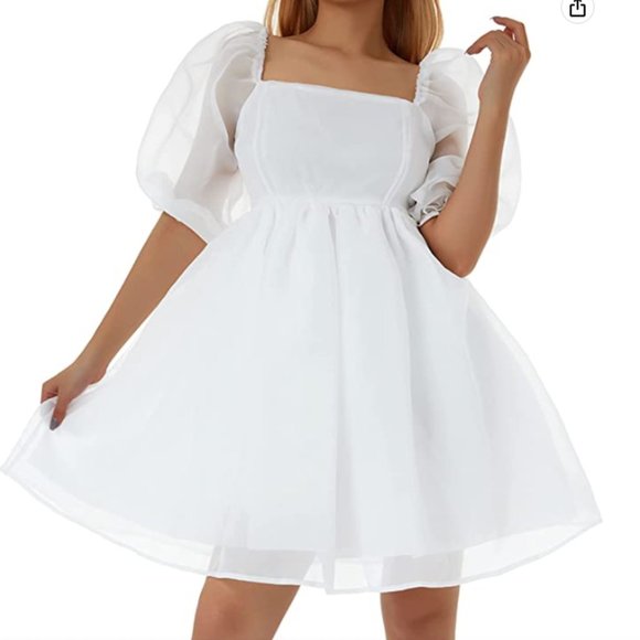Amazon Dresses & Skirts - WOMEN'S WHITE PUFFY BELL SLEEVE MINI BUBBLE DRESS S